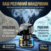 Розумний автомобільний ароматизатор Робот (Чорний) 50 мл — автоматичний ультразвуковий аромадифузор в авто з датчиком вібрації та LED підсвіткою