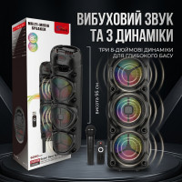 Портативна підлогова колонка SING-E ZQS8308 з трьома 8" динаміками, бездротовим мікрофоном, пультом ДУ, RGB підсвіткою та TWS