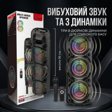 Портативна підлогова колонка SING-E ZQS8308 з трьома 8" динаміками, бездротовим мікрофоном, пультом ДУ, RGB підсвіткою та TWS