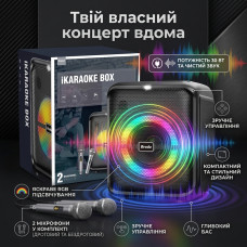Портативна караоке колонка BTS-1740 30 Вт 8" — бездротова акустична система з 2 мікрофонами (1 бездротовий + 1 дротовий), Bluetooth, RGB