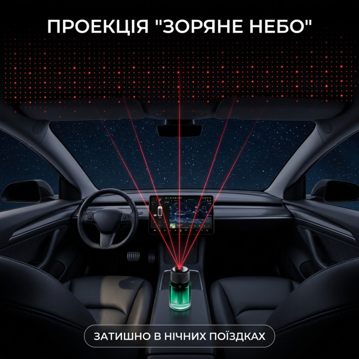 Автоматичний автомобільний ароматизатор 160 мл з проекцією Зоряне небо — скляний аромадифузор в авто, 3 режими розпилення