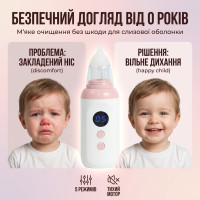 Електричний дитячий назальний аспіратор для немовлят — соплевідсмоктувач з LED-дисплеєм, 3 силіконовими насадками та Type-C