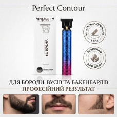 Акумуляторний тример для стрижки волосся, бороди та вусів Vintage T9 GW-9862 — електрична машинка для окантовки з 4 насадками, USB