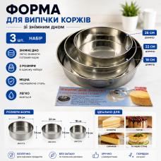 Набір форм для випічки зі знімним дном 3 шт. (18, 22, 26 см) — Круглі металеві форми для тортів і бісквітів