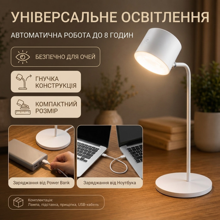 Акумуляторна настільна LED-лампа BL-T-006 3в1 на прищіпці 4W (1200 mAh, USB)